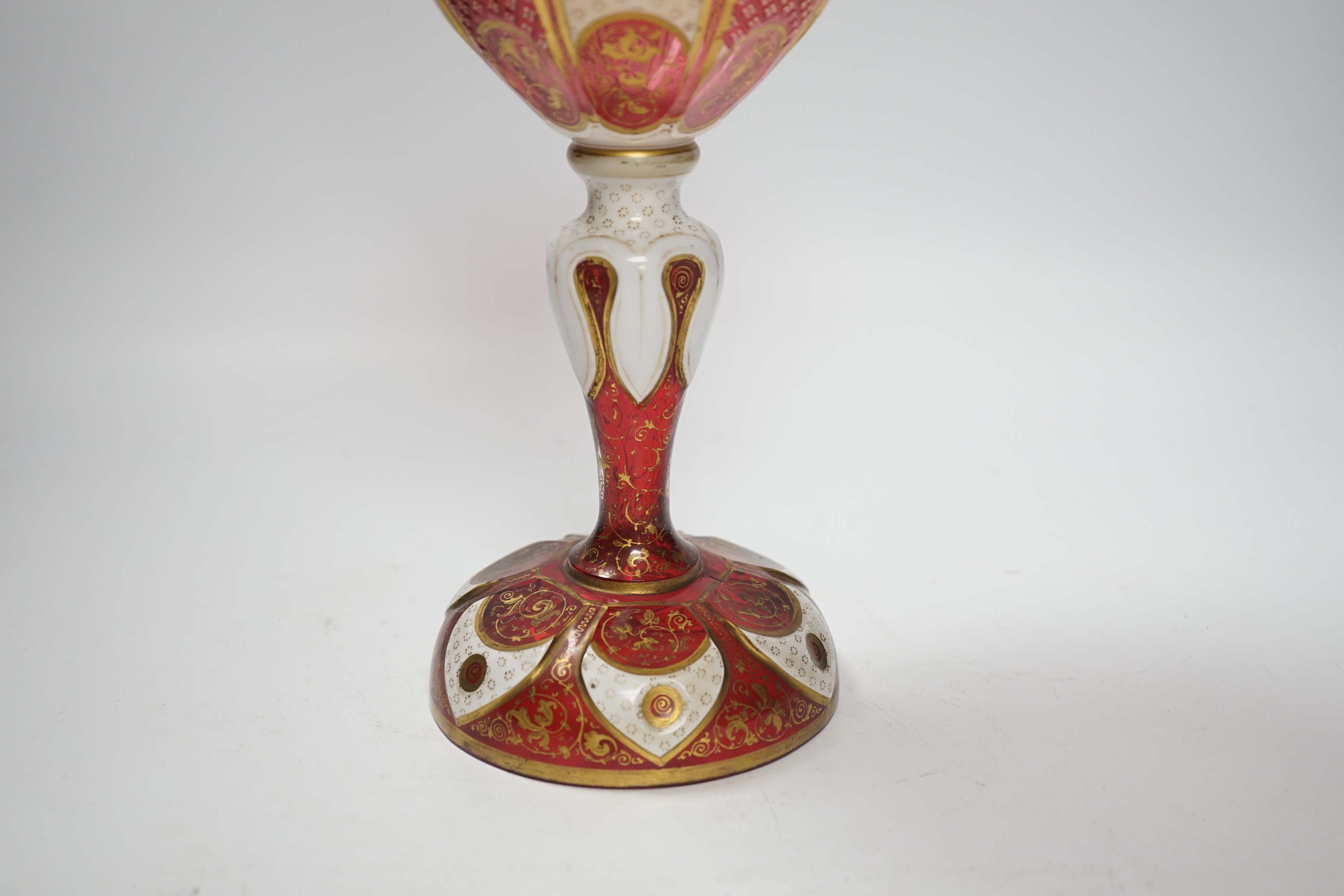A late 19th century Bohemian ruby and white overlaid glass vase, 26.5cm